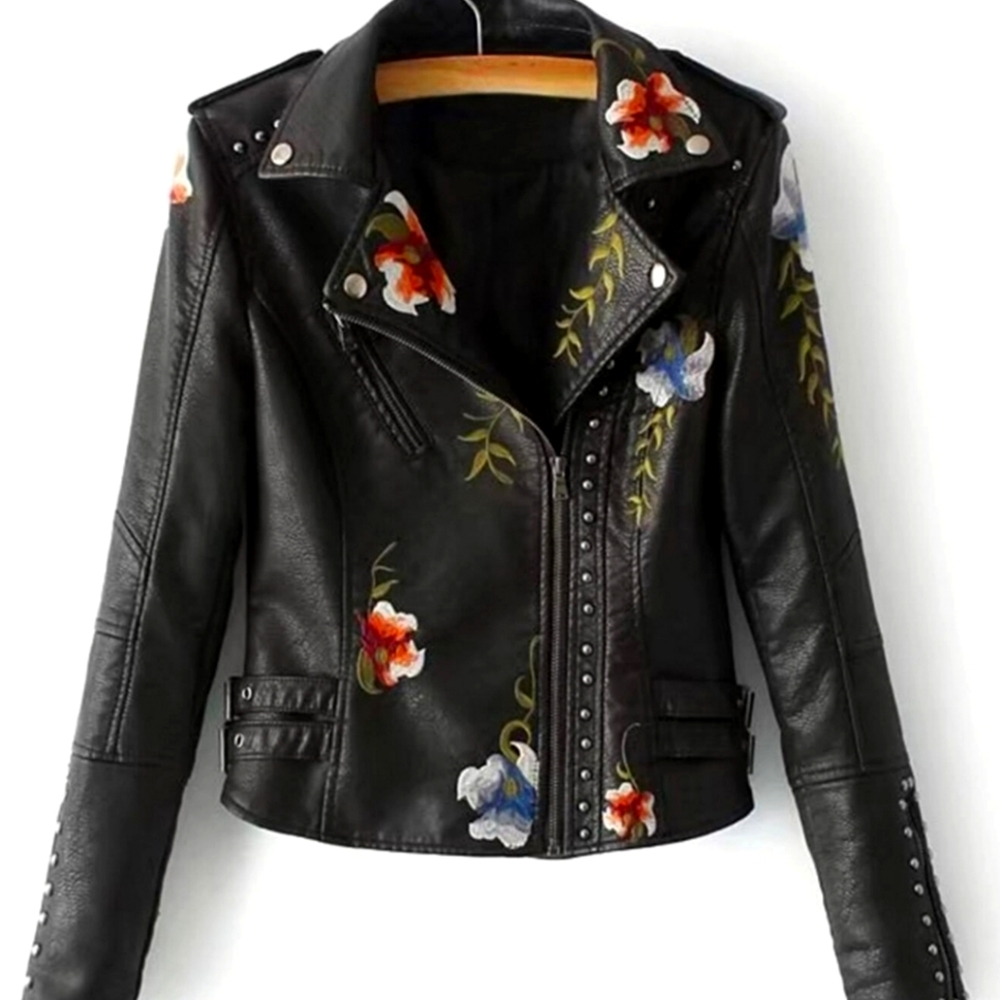 Embroidered leather jacket